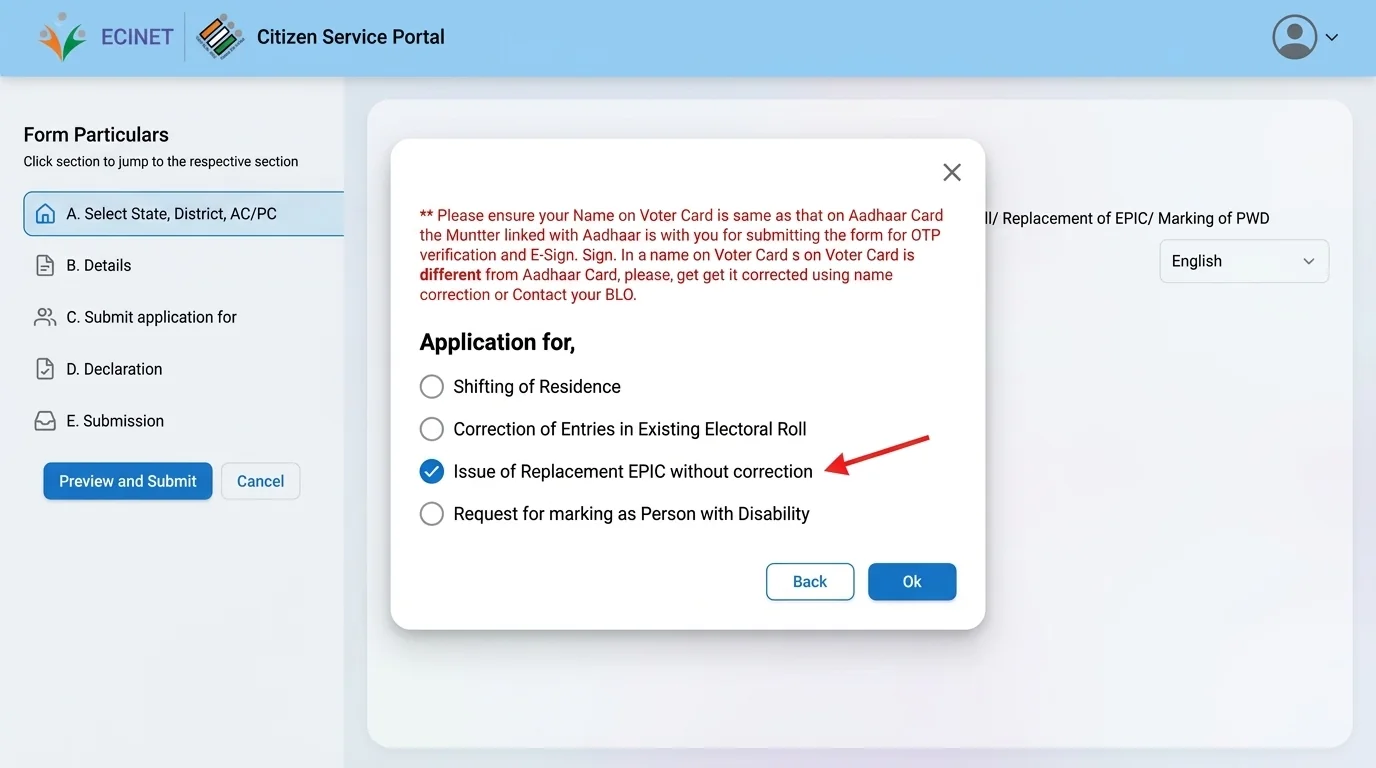 Official Karnataka Ahara OTP verification portal screen showing card number input, member dropdown, language selector, and captcha
