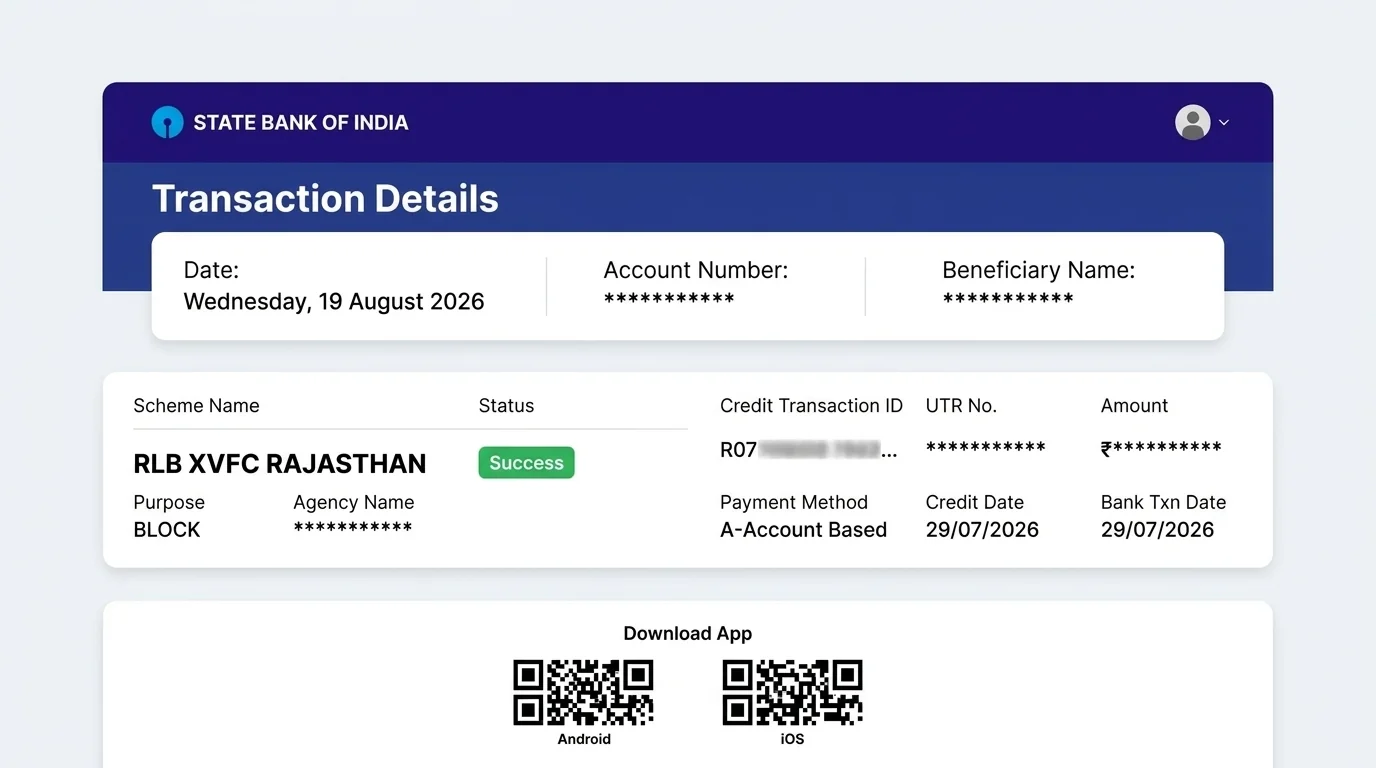 VBGRAMG Muster Roll Login Screen showing Financial Year, District, and Block selection