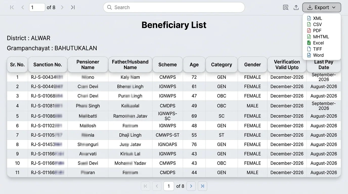 VBGRAMG NREGA Search portal selecting JobCardNo with State Rajasthan, District Barmer and Job card number in box