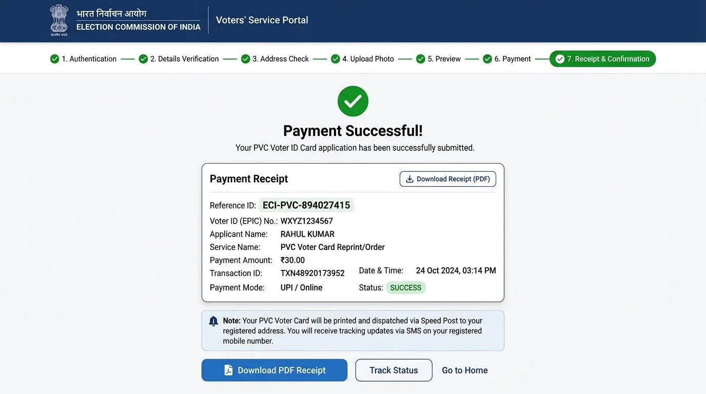 Form 8 reference number and acknowledgement receipt for PVC card order